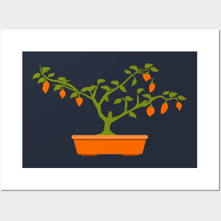 Orange Chili Bonsai in Orange Bonsai Pot Posters and Art